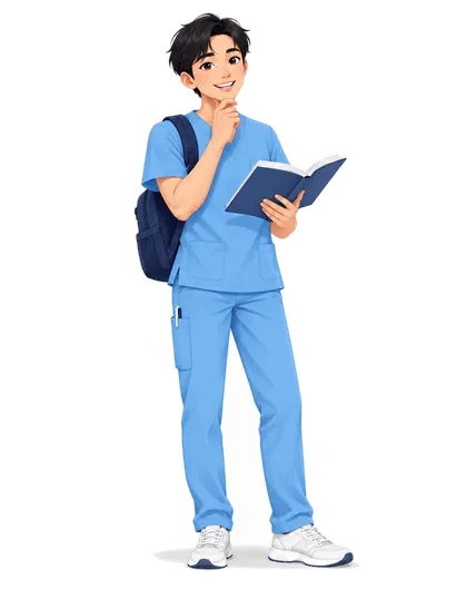 Medical student with a study book